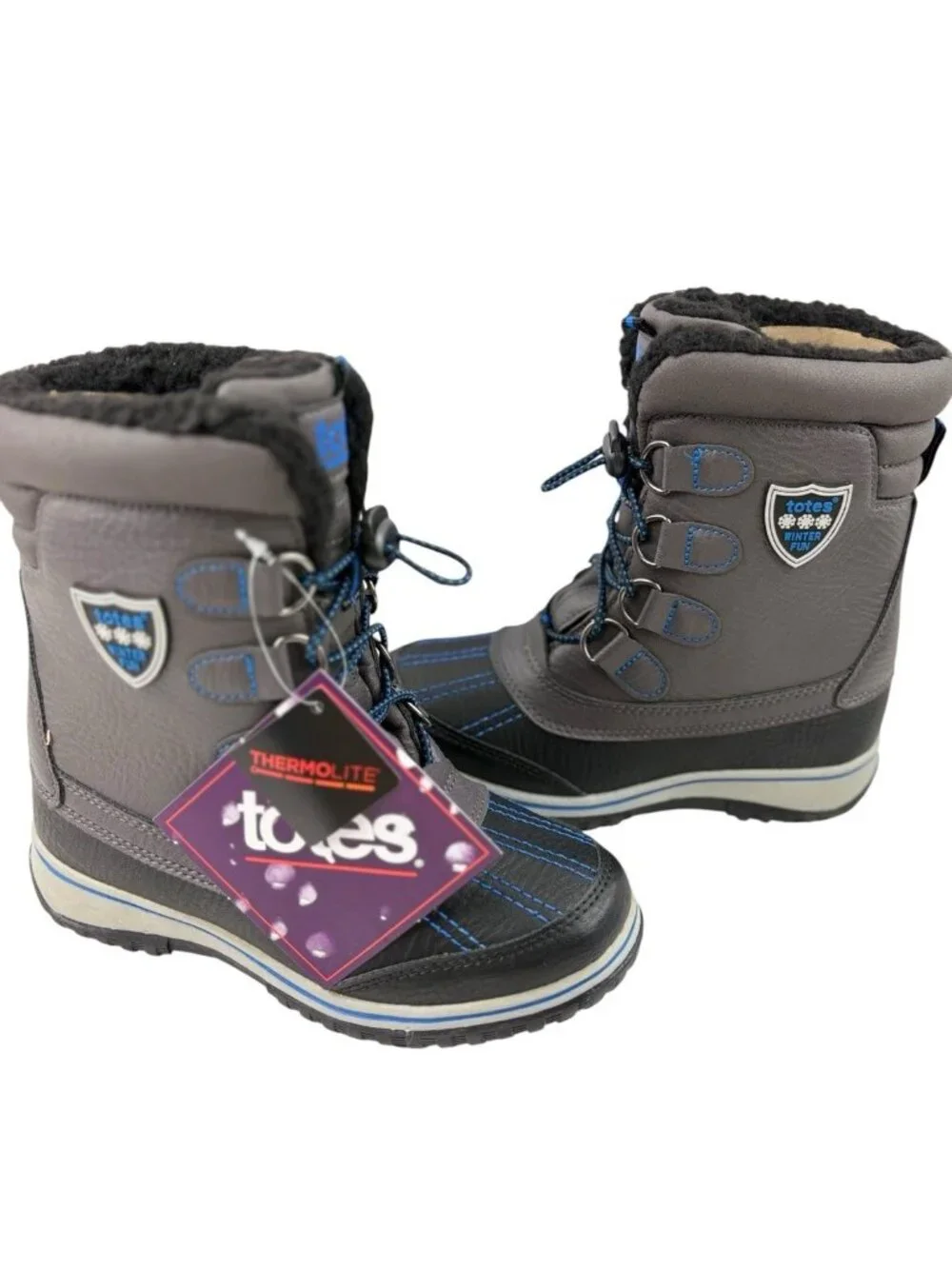 New Totes Kids Snow Boots Unisex Size 1 Waterproof Insulated Winter Lace Up